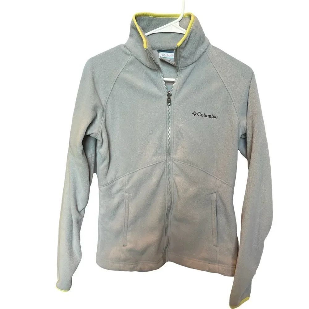 Columbia fleece jacket light gray with yellow trim Small full zip light weight